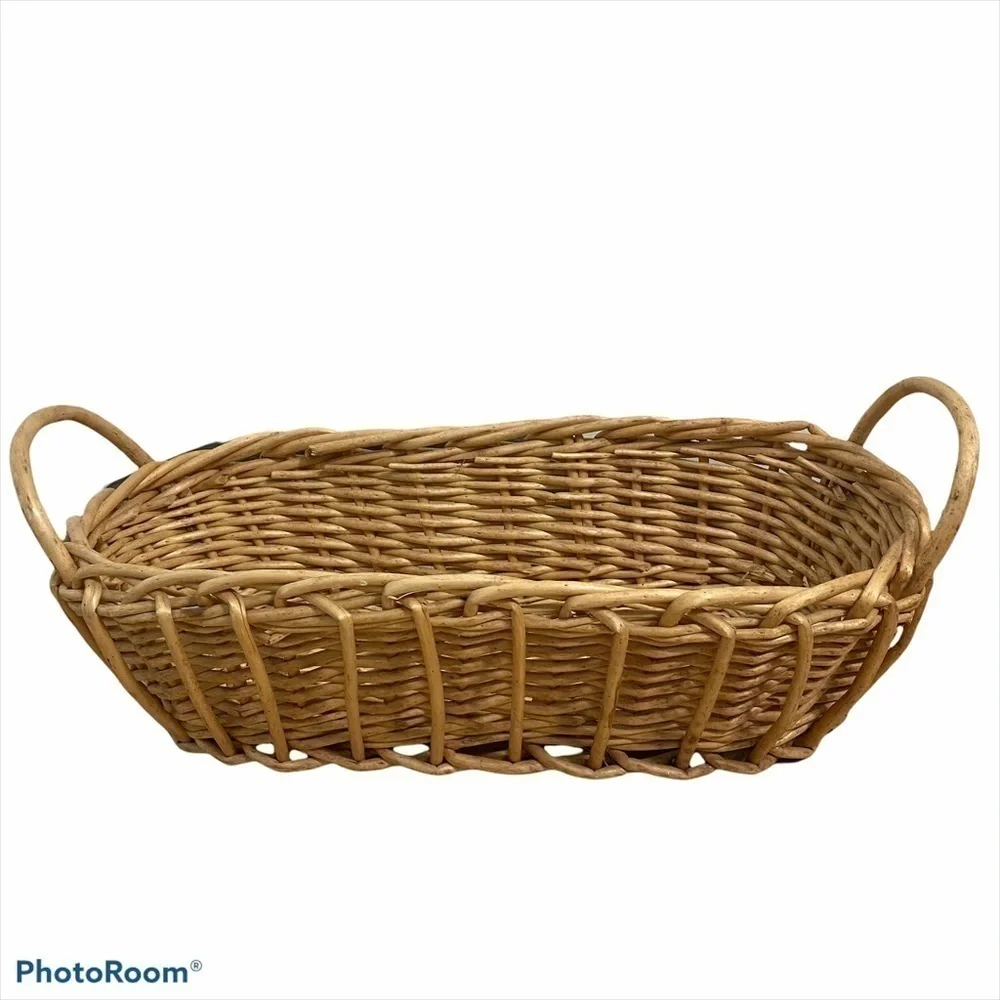 Wide Wicker Basket Home Picnic Tan Houseware Long